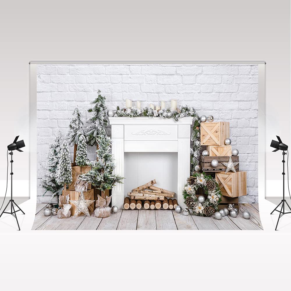 Kate Christmas Photography Background 7x5ft/2.2x1.5m White Wall Wooden Floor Nordic Style Christmas Party Decoration