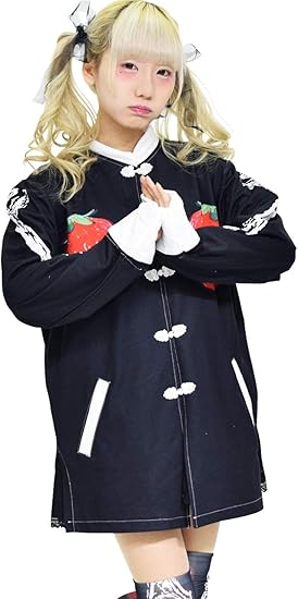 Amazon エーシーディーシーラグ ストロベリーチャイナジャケット パンク いちご 原宿系 ファッション レディース ブラック コート ジャケット 通販