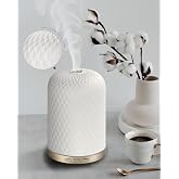 Ceramic Essential Oil Diffuser, Aromatherapy Diffuser for Home, Office | 2.4MHz Ultrasonic Pulse/Continuous Mist, 3 Light Modes, Timer, Sleep Helper, Waterless Auto-Off, Silent, USB, Ideal Gift