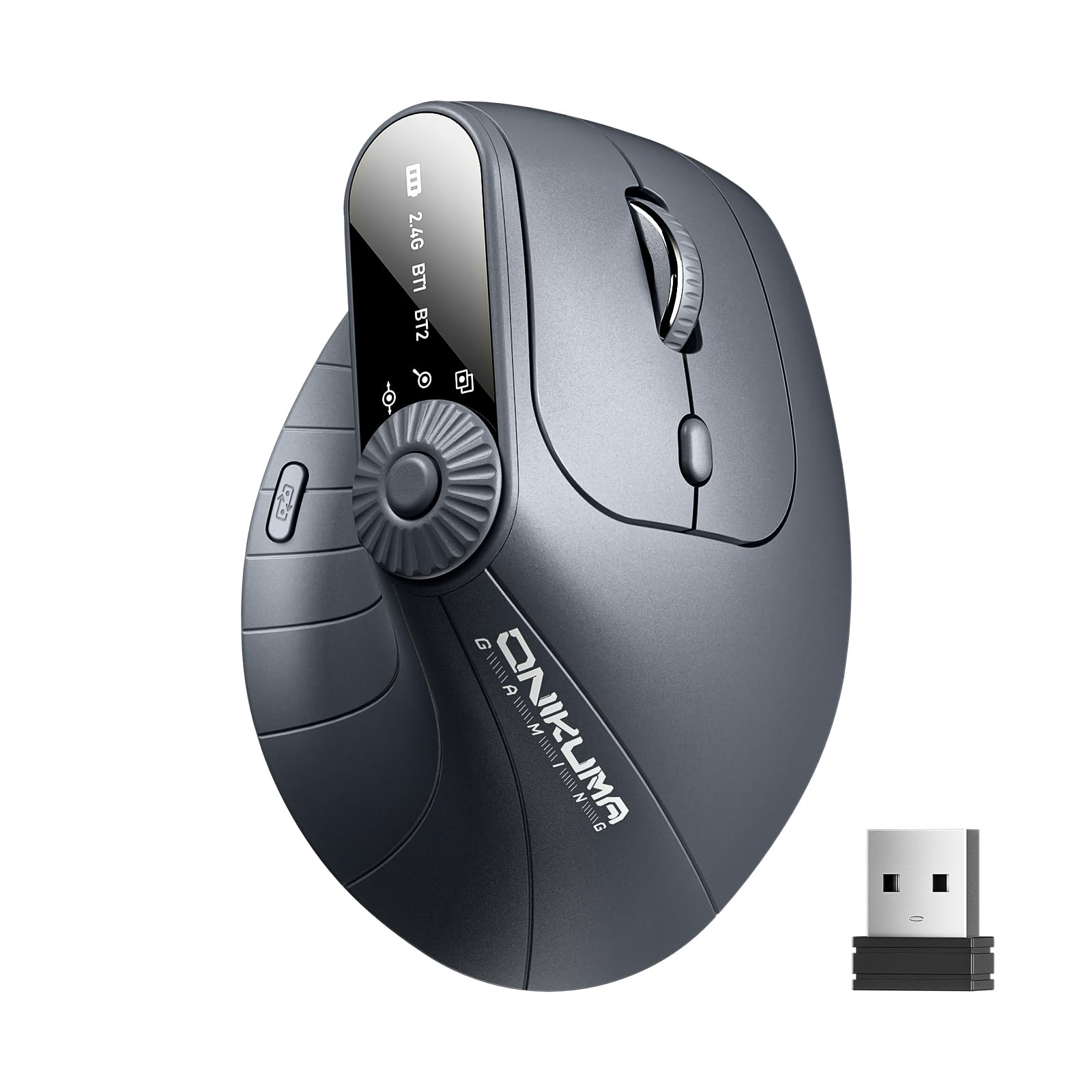 Photo 1 of Wireless Vertical Mouse, Ergonomic Mouse Rechargeable 2.4GHz Optical Vertical Mice, BT and USB Receiver, Connect with Up to 3 Devices, 2400 DPI 8 Buttons for Laptop, PC, Computer, Desktop, Notebook