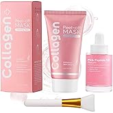 Overnight Peel Off Collagen Mask with Niacinamide & PDRN - Hydrolyzed Collagen,Peptides Serum, Boosts Skin Elasticity, Fades Dullness & Help Sagging Skin for Glowing Complexion (Set)