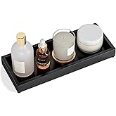 Bathroom Vanity Tray Black Decorative Tray for Counter, 11.2"x 4.3" Small Wood Sink Soap Tray Holder for Kitchen, Dresser Countertop Decor Rectangle Wooden Organizer, Black