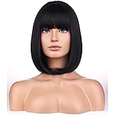 BERON Black Bob Wigs Short Straight Hair Wig for Women Wigs with Bangs Synthetic Daily Use Wigs Wig Cap Include