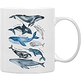QASHWEY Whale Mug, Whale Gifts, Shark Mug, Whale Shark Mugs Tea Cup Gifts for Whale Shark Lovers Women Girls, Types of Whales Sharks Coffee Mugs Coffee Cups Ceramic 11oz
