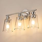 TALOYA 19 Inch Brushed Nickel Bathroom Light Fixtures with Thickend Clear Tapered Glass Shade, 3-Light Modern Vanity Light Ov