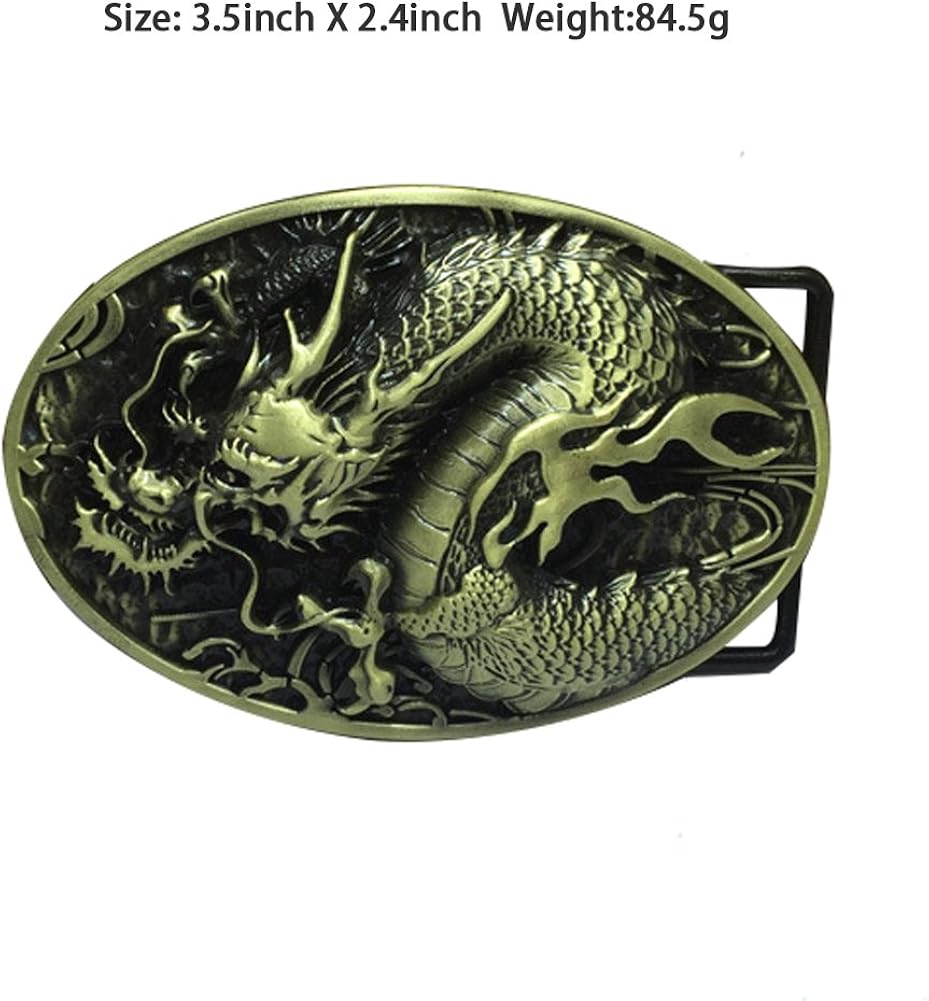 LKMY Chinese Dragon Head 3D Belt Buckle,Mythical Themed Authentic Dragon Designs (A brown): Clothing