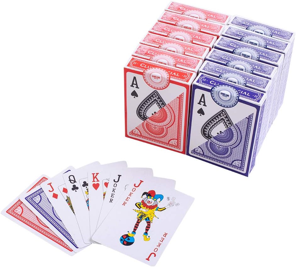 Jumbo Index GAMELAND 12 Decks Poker Size Premium Playing Cards Set PlasticCoated 6 Red/6 Blue