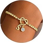 Turandoss Knot Birthstone Initial Beaded Bracelets for Women - 14K Gold Plated Letter Beaded Bracelet Dainty Love Knot 12 Month Birthstone Bracelets Bridesmaid Birthday Gifts Jewelry