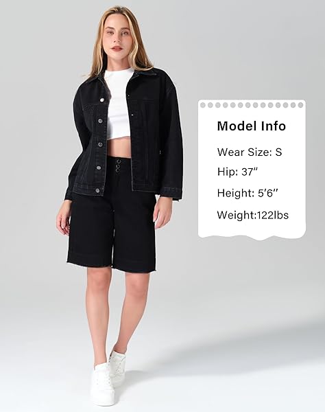 ROSWEAR WOMEN’S DENIM JACKETS OVERSIZED BUTTON LONG SLEEVE WASHED JEAN TRUCKER JACKET WITH POCKETS BLACK X-LARGE