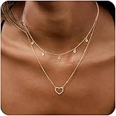 Valentines Gifts Gold Heart Necklace, 14K Gold Plated Heart Pendant Necklace for Women, Dainty Beaded Necklaces Layered Choker Necklaces Fashion Accessories Jewelry Birthday Gifts for Girlfriend