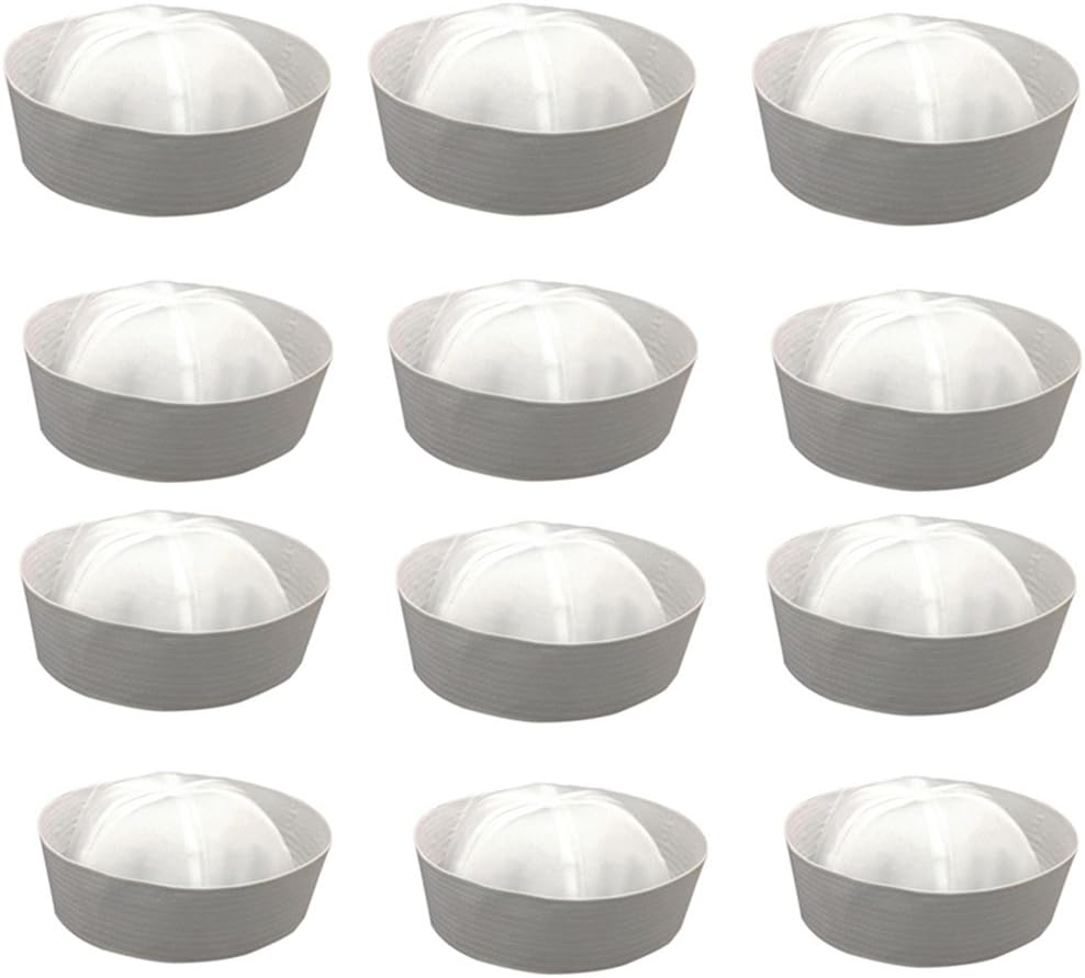 12 Pack White Sailor Hats eithor for Women or Man ,23.5" / 60cm Head Circumference for Unisex , A Dozen Marine Naut Caps, Perfect for Navy / Doughboy /Gob Theme Birthday Party
