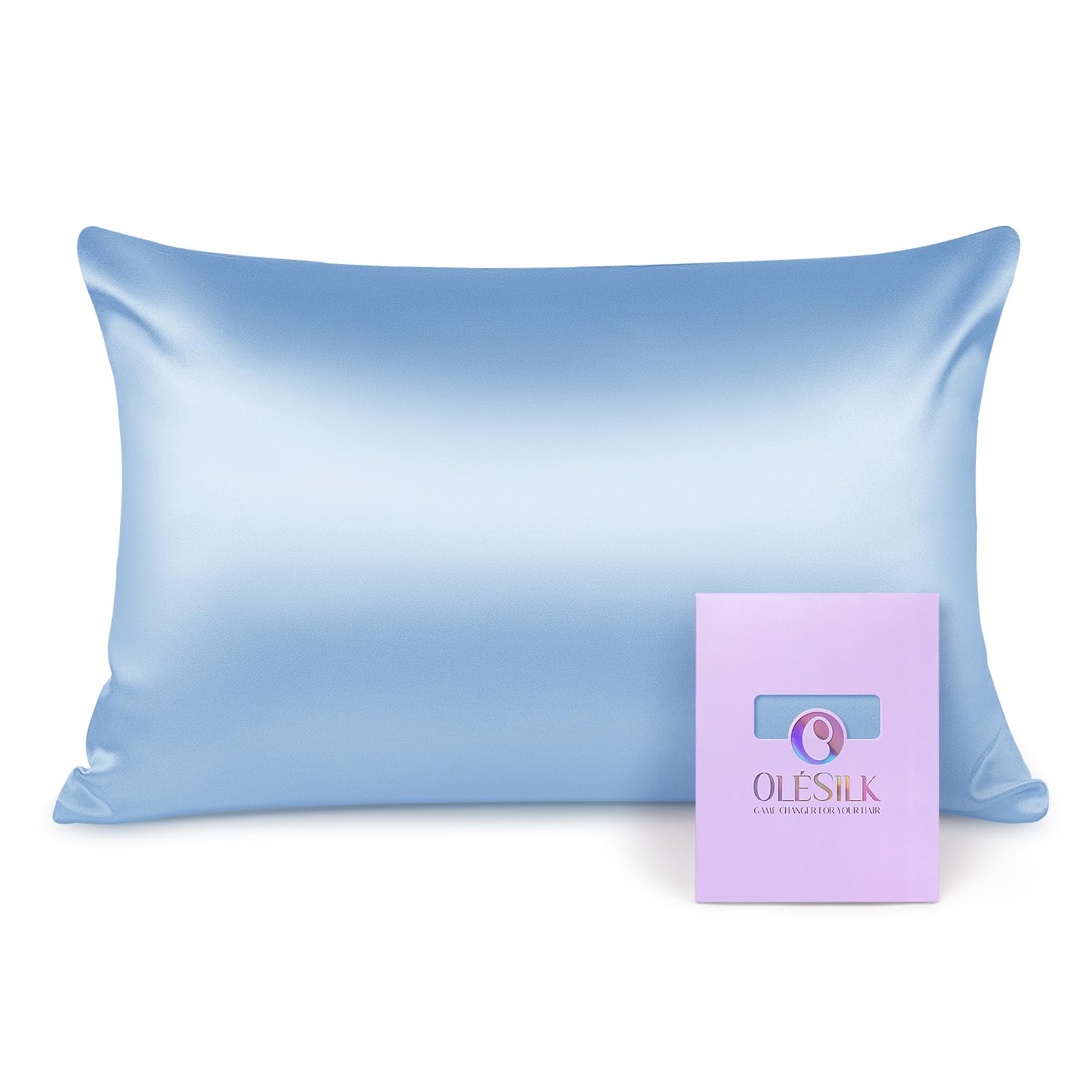 OLESILK 100% Silk Pillowcase for Hair and Skin, Both Sides 16 Momme Real Natural Mulberry Silk, with Hidden Zipper and Gift Box, 1pc, Light Blue, 50x75cm