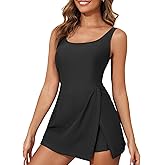 Aleumdr One Piece Swimdress Swimsuit for Women Tummy Control Split Swim Dress Skirt Bathing Suit with Pockets