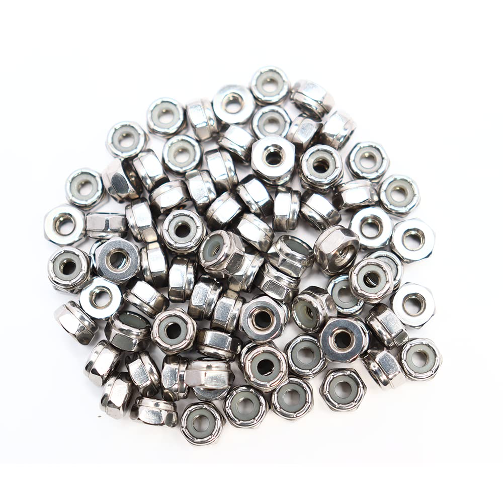 Photo 1 of #8-32 Nylon Insert Hex Lock Nuts 100 Pack 304 Stainless Steel Self-Locking Nylon Lock Nuts Plain Finish for Industrial Construction Fasteners