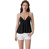 SUUKSESS Women V Neck Babydoll Tank Tops with Built in Bra Summer Cute Peplum Cami Going Out Tops