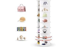 DailySee 8 Tier Rotating Shoe Rack Tower, Spinning Shoe Organizer Rotating Shelf, Space-Saving 360° Revolving Shoe Rack Storage Round Carousel for Entryway, Closet & Bedroom (Shoe Rack 01)