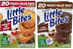 FAIR MARKET TRADE CO. Entenmann's | Little Bites | Chocolate Chip Muffins - 20 Pouches - Fudge Brownie Muffins -20 Pouches |each box 2 LBS 1 OZ- 936g | Delicious | Yummy | Tasty | Bundle Pack - Pack of 2 Large Boxes
