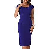 Allegra K Sheath Work Dress for Women's Square Neck Cap Sleeve Casual Office Dresses