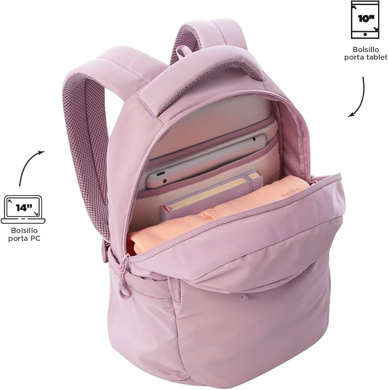 - Mochila para portátil de 14 polegadas, modelo Steif Nara, capacidade de 20 L, compartimento para tablets de 10", bolso para garrafa, alça para a mala, encosto ergonómico, tiras em S, cor Lilases Keepsake