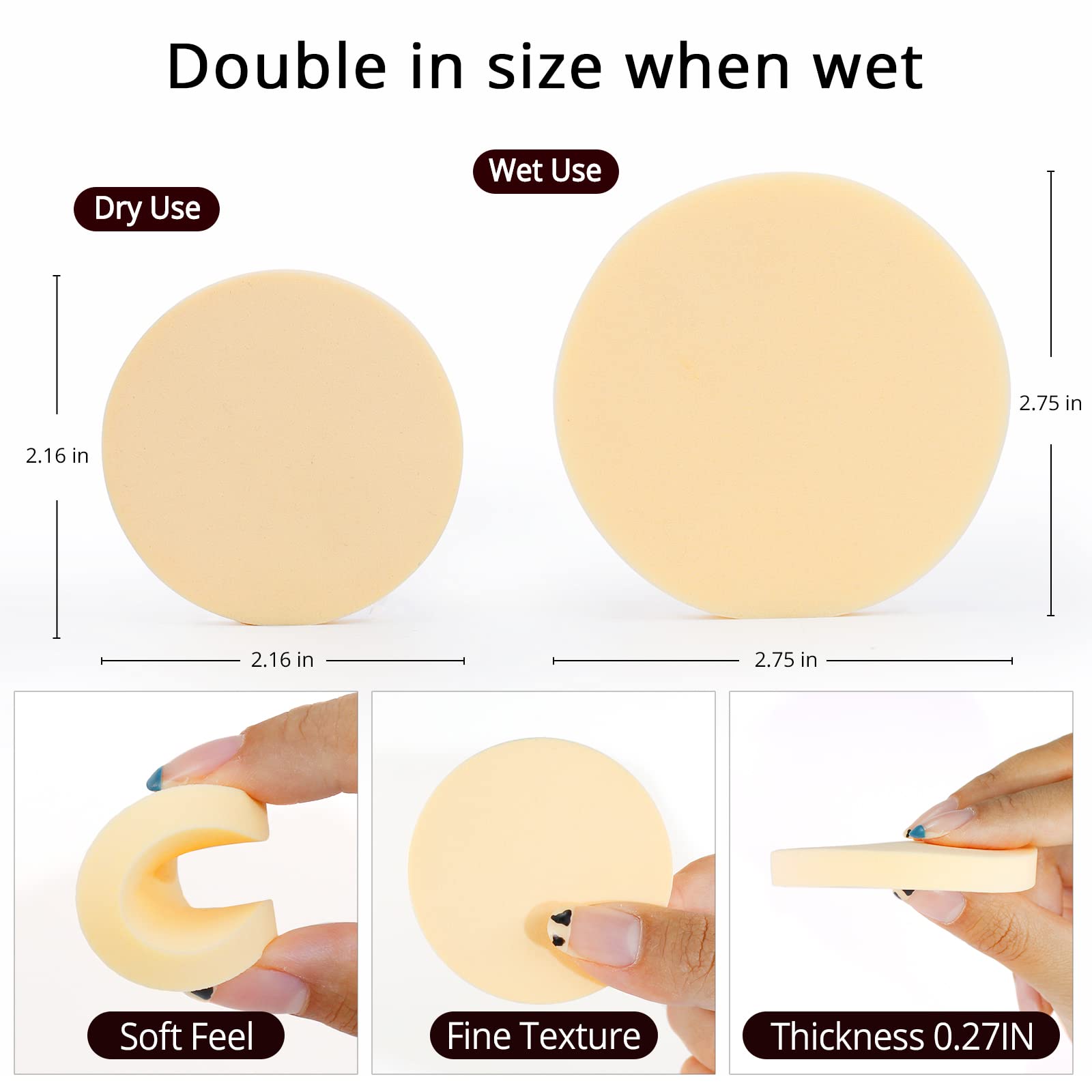 BEAKEY 12 Pcs Round Makeup Sponges with Air Cushion Powder Puff, Latex-free Cloud Kiss Sponges and Makeup Puff for Liquid Foundation, Powder, Concealer