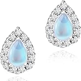 Aliyoham Teardrop Opal Earrings for Women, Hypoallergenic Sterling Silver Moonstone Studs with Cubic Zirconia
