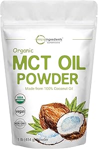 Micro Ingredients Organic MCT Oil Powder, 1 Pound (454 Grams), Delicious Creamer for Coffee, Tea, Smoothie, Drink and Beverage, No GMOs, Keto Diet and Vegan Friendly