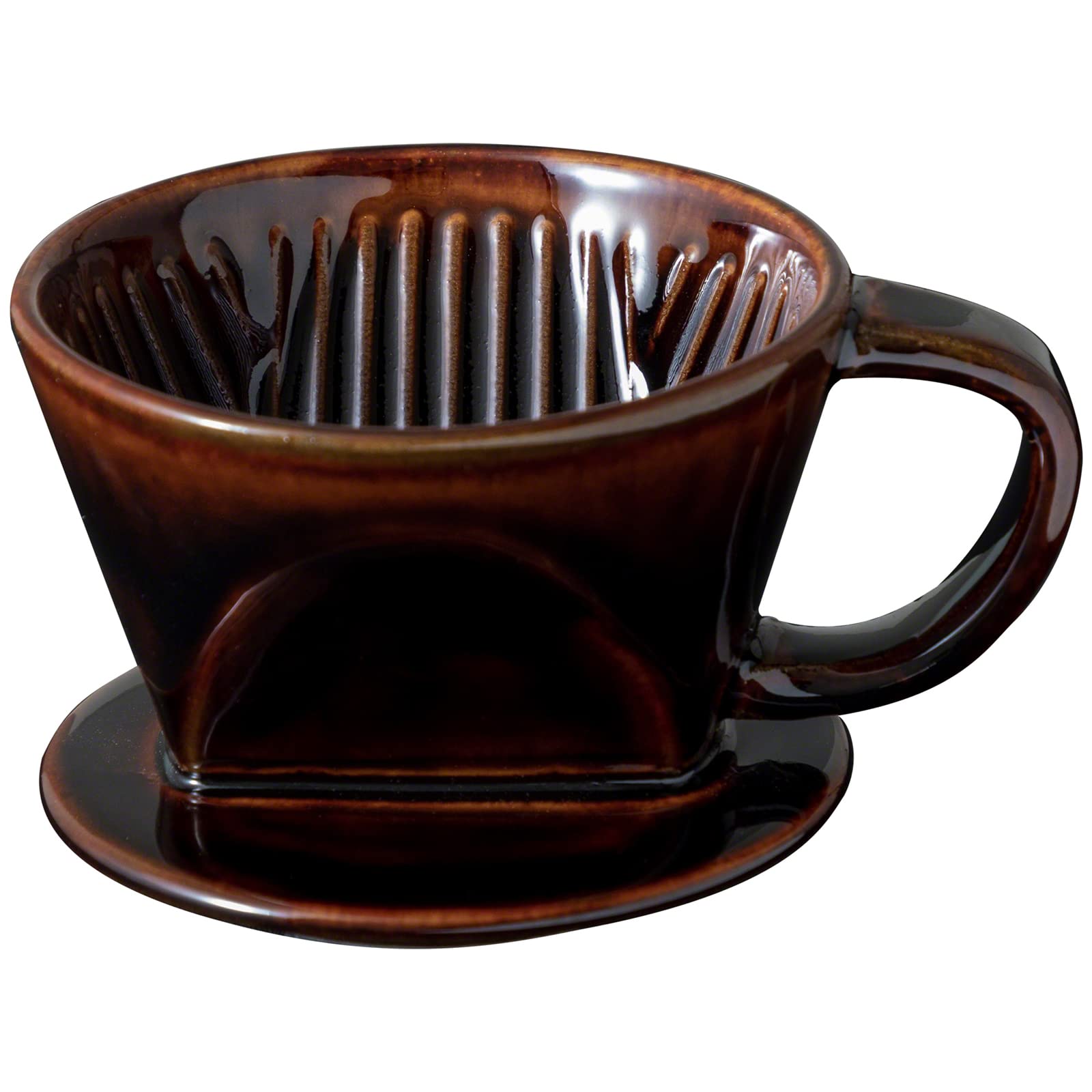 Asayu Japan Ceramic Coffee Pour Over Make Dripper With Handle in Chocolate Brown, Made In Japan Slow Brewing Paper Filter Holder and Dripper with 3 Holes for Hot Coffee and Tea - Coffee Dripper Cone