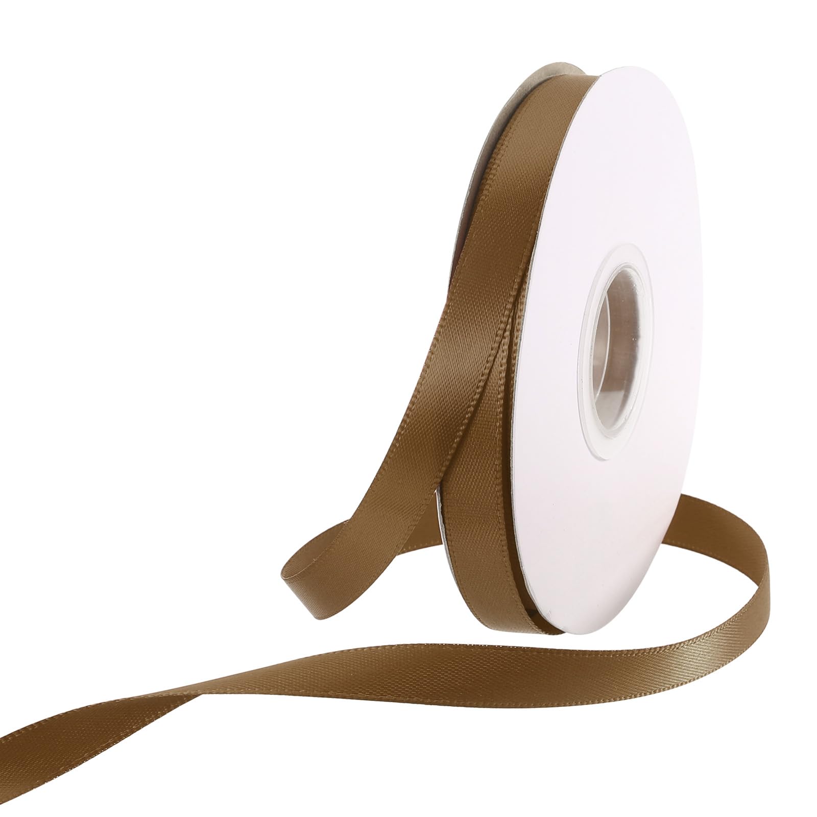 Rebower 10mm Satin Ribbon 91m Thick Double Face Grosgrain Silk Ribbon, [for Gift Wrapping, Hair Bows, Wedding, Cake, Flower] - 100 Yard/300ft/ Light Coffee