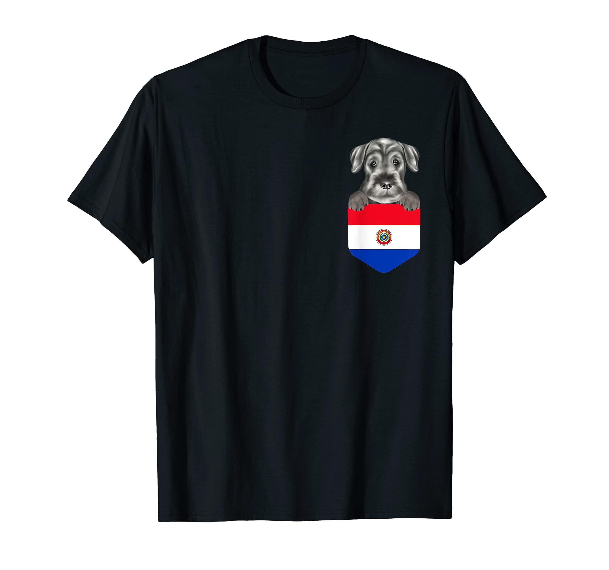 Paraguay Flag Standard Schnauzer Dog In Pocket T-Shirt