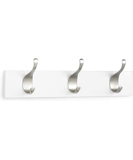 AmazonBasics Perchero moderno de pared, 3 ganchos, juego de 2, blanco