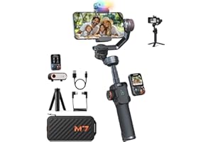 hohem iSteady M7 Gimbal for iPhone, 3-Axis Phone Gimbal with Magnetic AI Tracker Fill Light,Detachable Touchscreen Remote Con