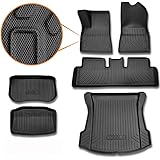 SUPER LINER All-Weather Floor Mats for Tesla Model 3 2017 2018 2019 Custom Fit Cargo Liner Rear Cargo Tray Trunk Mats Black F