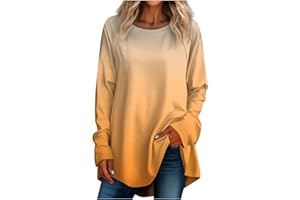 GENERIC Womens Tops Casual Plus SizeLong Sleeved Round Neck Gradient Printing T-shirt Top Pullover