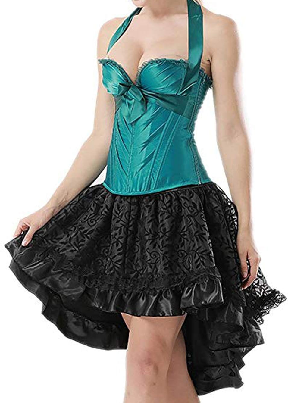 Coswe Women's Solid Color Lace Asymmetrical High Low Corset Skirt at  Women’s Clothing store