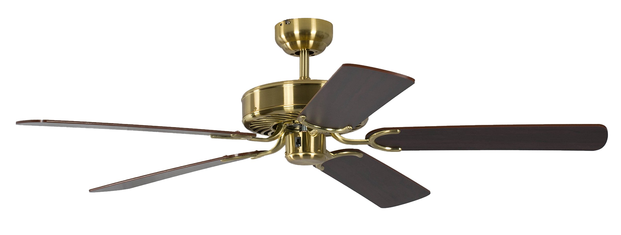Potkuri 52 inch / 132 cm Reversible Ceiling Fan without Lights in Satin Brass with Mahogany Blades and Pull Cord