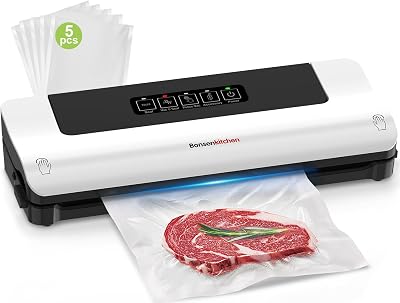 Bonsenkitchen Compact Vacuum Sealer Pearl White with Roll Cutter