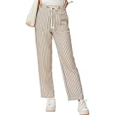 CUPSHE Womens Striped Trousers Wide Leg Pinstripe Beach Pants Cute Casual Lounge Pajama Palazzo Pant with Pockets