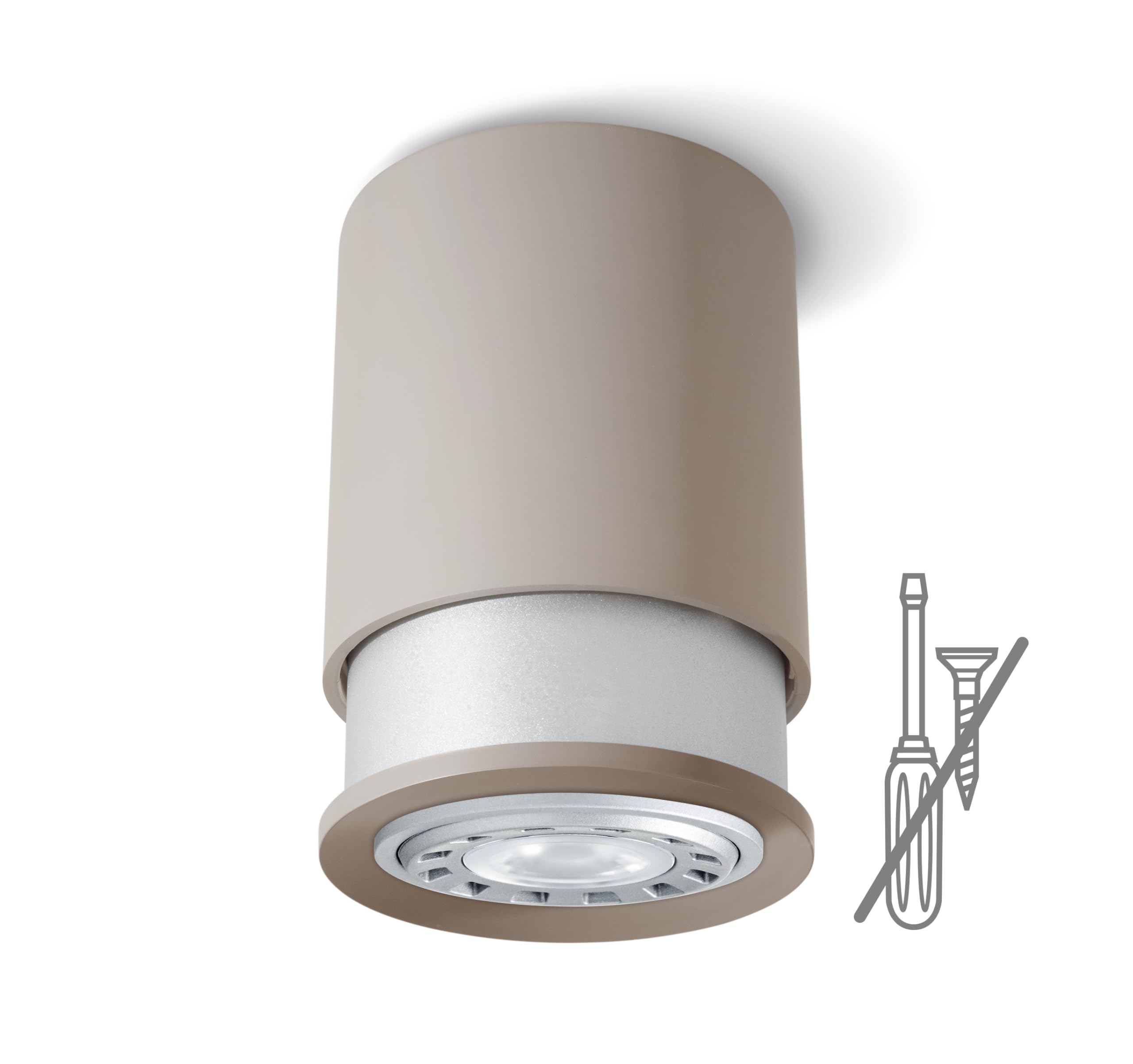 Twister Classic Spot Ceiling Light – Easy to Fix, No Screws, One Hook Only, Patent Protected, GU10 LED – Sand