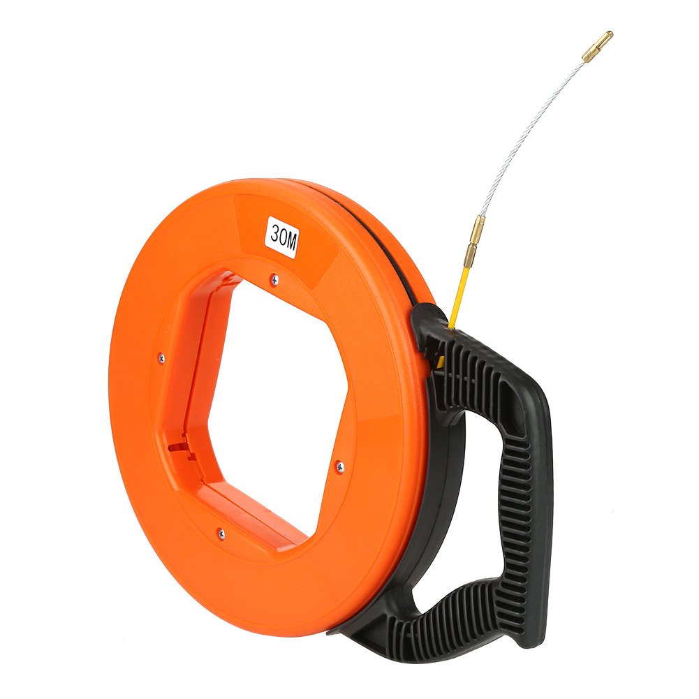 Fiberglass Fish Tape 30M/98.4FT Non-Conductive Electrical Cable Puller Fiberglass Fish Tape in Reel Wire Pulling Tool 4.0 MM / 0.16 Inch Diameter