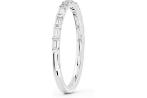 INDRI 10K Solid Gold Wedding Band Minimalist Half Eternity Moissanite Ring Stackable Baguette 0.32 CTTW Anniversary Band Women Real Gold Jewelry (D-E Color VVS