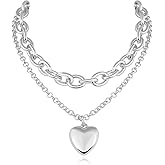 Chunky Gold Necklace Heart Pendant 14k Gold Plated Thick Chain Multilayer Necklace for Women