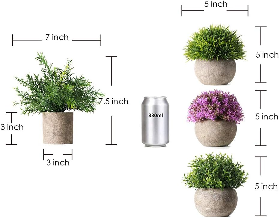 HC STAR Potted Artificial Pant Fake Green Grass with Pot Decorative Lifelike Set of 6 (High-Foot, Green-4 & Purple-2) -