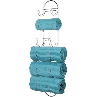 mDesign Wall Mount Metal Wire Towel Storage Shelf Organizer Rack Holder with 6 Compartments, Shelves for Bathroom Towels - Chrome