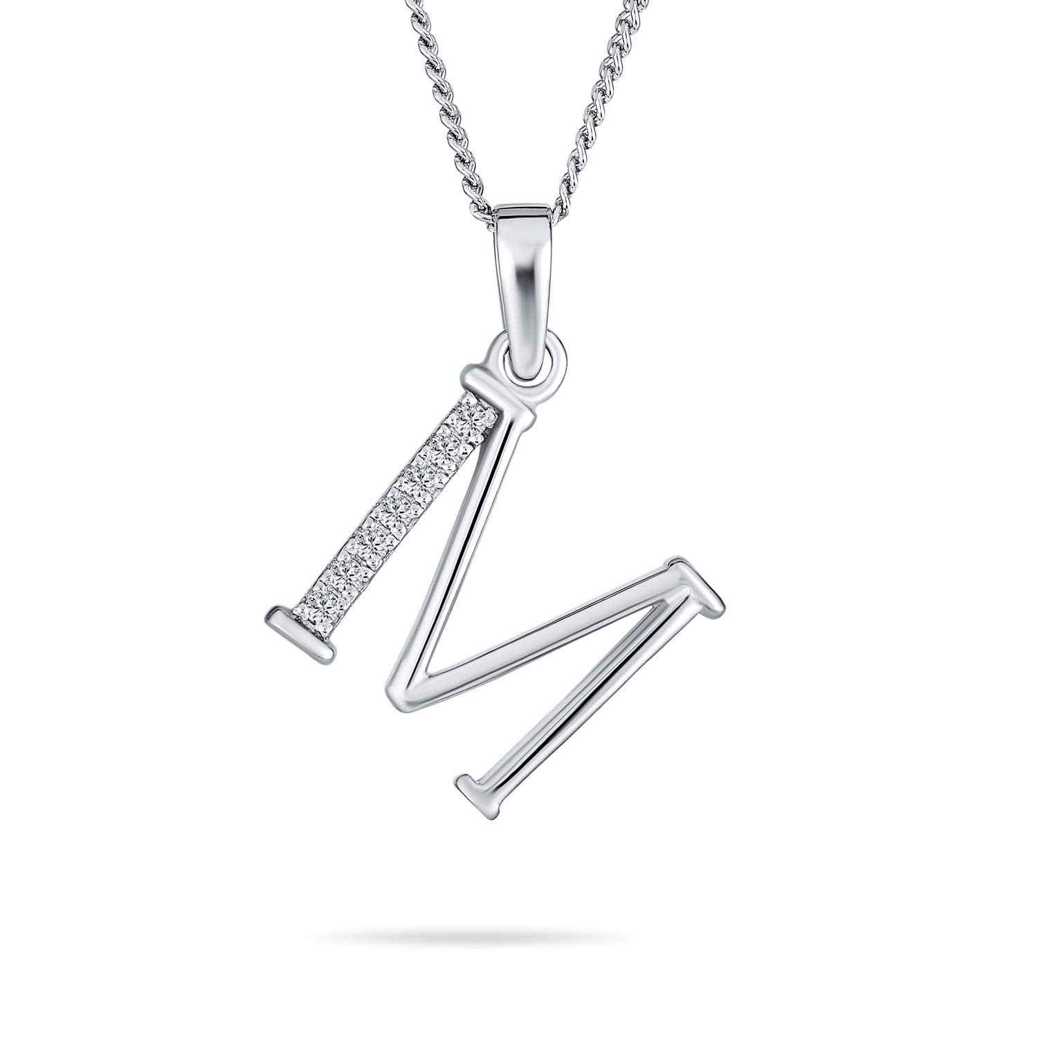 Bling Jewelry Delicate ABC Cubic Zirconia Pave CZ Capital Block Letter Alphabet Initial M Pendant Necklace For Women Sterling Silver