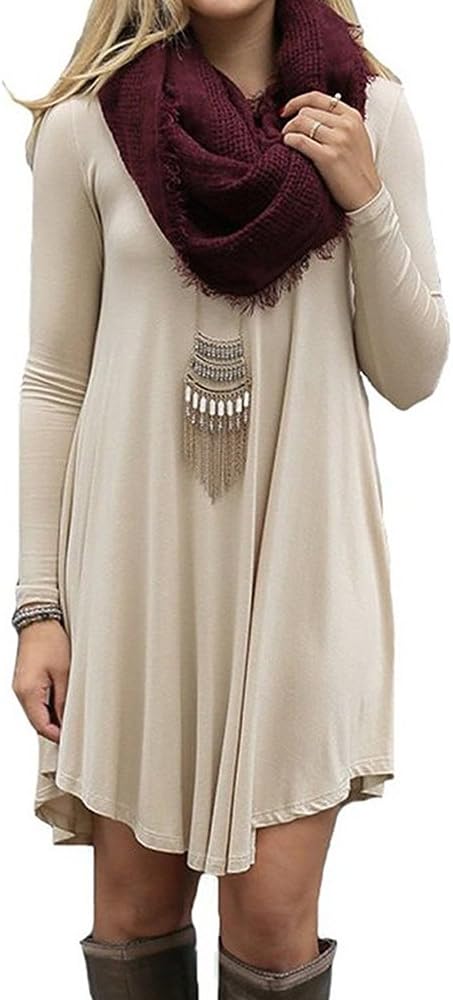 Céu Women's Casual V-Neck Curved Hem Swing T-Shirt Dress