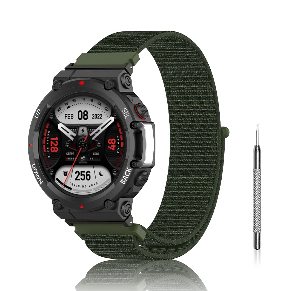Niboow Strap Compatible with Amazfit T-Rex 2, Men Women Children Nylon Soft Lightweight Breathable Watch Band Compatible with Amazfit T-Rex 2 - Green