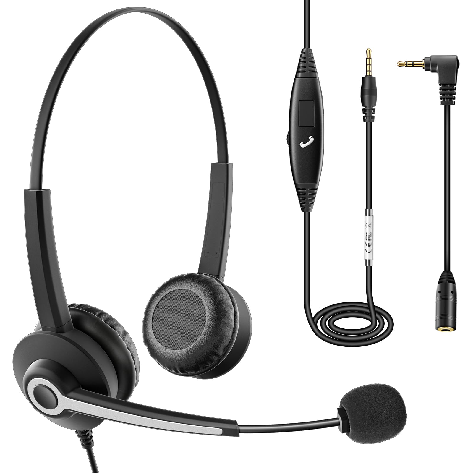 Headset with Microphone for Laptop, 3.5mm Wired Headset with Noise Cancelling Microphone & Audio Controls for Mobile Phone Laptop PC, Wired Stereo Computer Headphones for Call Center,Teaching,Office