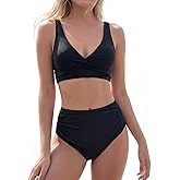 NESY Two Piece Swimsuits - High Waisted Bikini Tummy Control Full Coverage Bathing Suits Ruched Crisscross Swimwear