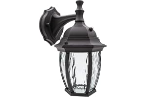 Maxxima LED Outdoor Wall Light - Features Clear Water Glass, 3000K Warm White, 580 Lumens, Dusk to Dawn Photocell Light Sensor, Patio or Porch Sconce Fixture, Ideal for Exterior Decor Lighting - Black