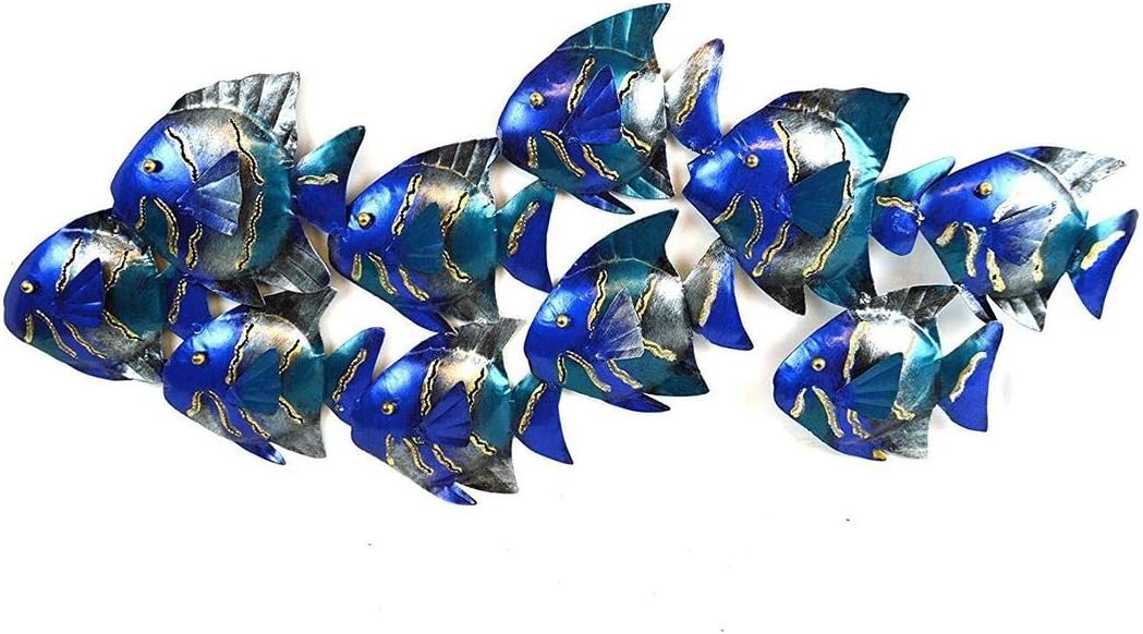BEAUTIFUL UNIQUE blue NAUTICAL SCHOOL OF FISH CONTEMPORARY METAL WALL ART